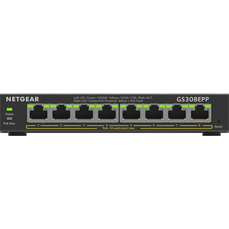 Commutateur Ethernet Gigabit PoE+ Smart Manageable Plus Netgear 8 ports GS308EPP-100NAS