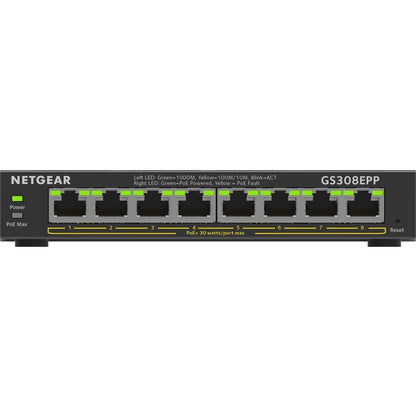 Commutateur Ethernet Gigabit PoE+ Smart Manageable Plus Netgear 8 ports GS308EPP-100NAS