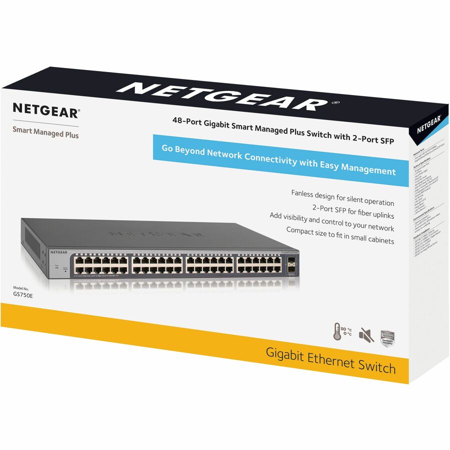 Commutateur Gigabit Smart Managed Plus Netgear 48 ports avec 2 ports SFP (GS750E) GS750E-100NAS