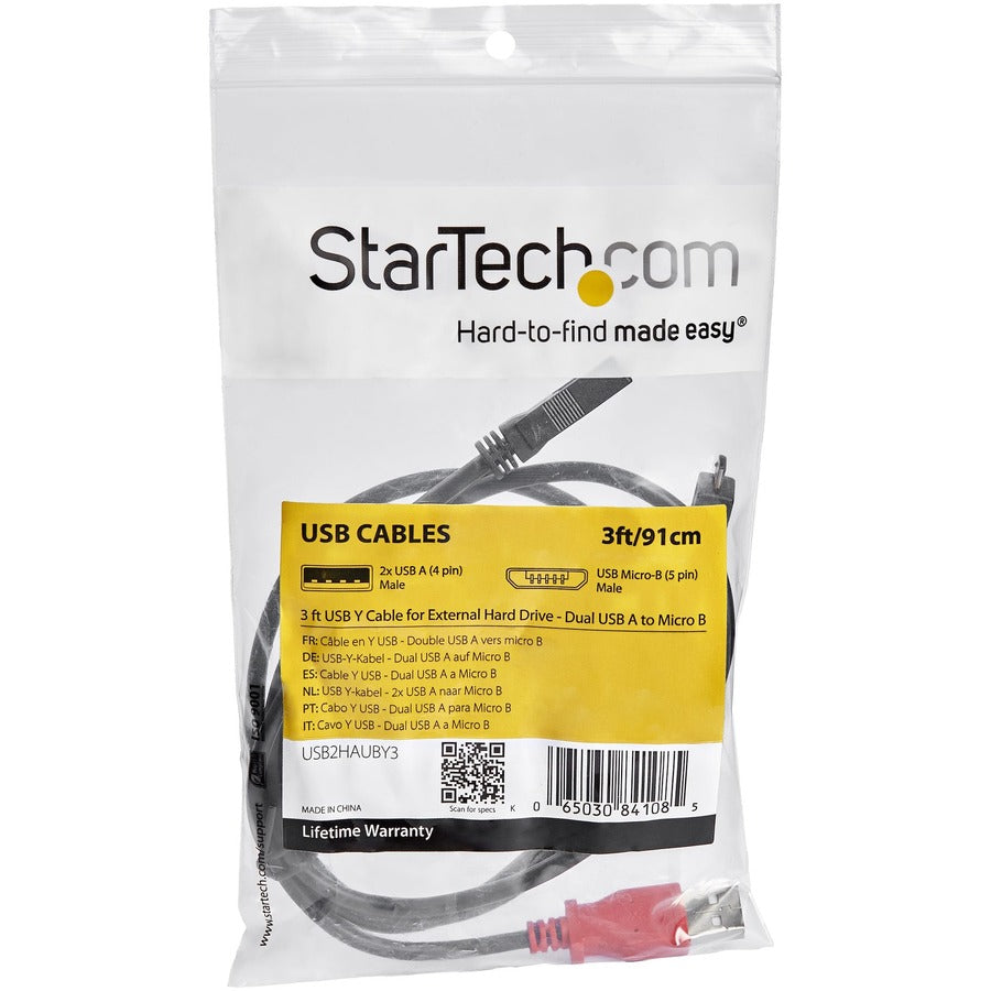 Câble USB en Y de 0,9 m pour disque dur externe StarTech.com - Double USB A vers Micro B USB2HAUBY3
