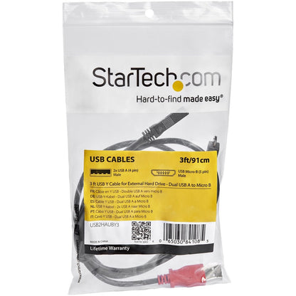 Câble USB en Y de 0,9 m pour disque dur externe StarTech.com - Double USB A vers Micro B USB2HAUBY3