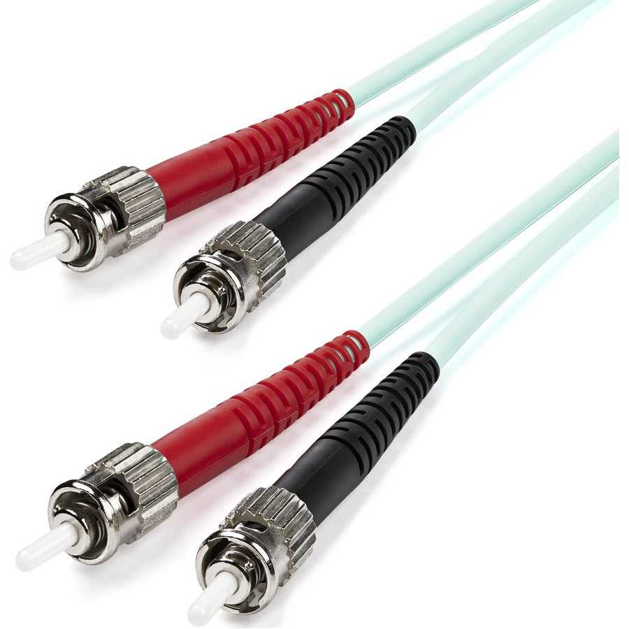 Câble à fibre optique StarTech.com de 1 m - 10 Gb Aqua - Duplex multimode 50/125 - LSZH - ST/ST - OM3 - Câble de raccordement à fibre optique ST vers ST A50FBSTST1