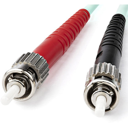 Câble à fibre optique StarTech.com de 1 m - 10 Gb Aqua - Duplex multimode 50/125 - LSZH - ST/ST - OM3 - Câble de raccordement à fibre optique ST vers ST A50FBSTST1