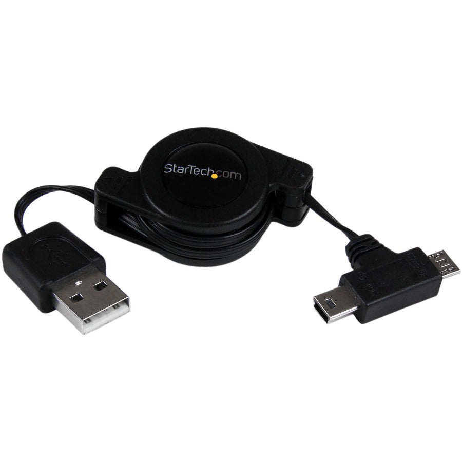 Câble USB rétractable StarTech.com de 2,5 pieds - USB vers Micro USB et Mini USB - M/M USBRETAUBMB