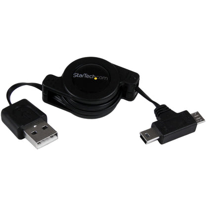 Câble USB rétractable StarTech.com de 2,5 pieds - USB vers Micro USB et Mini USB - M/M USBRETAUBMB