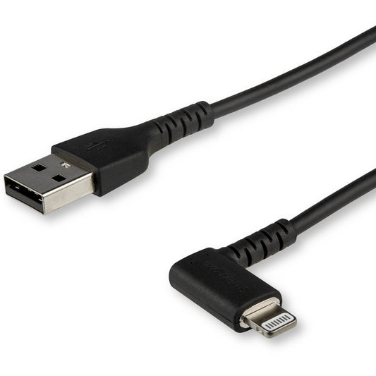 StarTech.com Câble USB A vers Lightning de 2 m pour iPhone iPad, cordon de charge durable à angle droit de 90 degrés, noir, avec fibre aramide, certifié Apple MFI RUSBLTMM2MBR