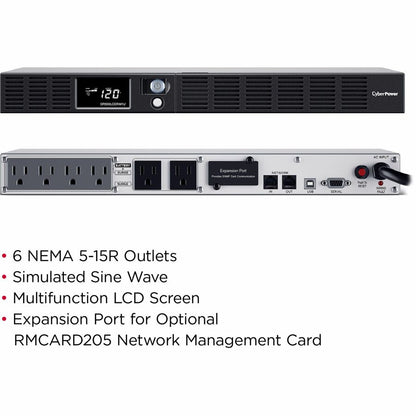 Systèmes d'onduleurs CyberPower OR500LCDRM1U Smart App LCD - Capacité : 500 VA / 300 W OR500LCDRM1U