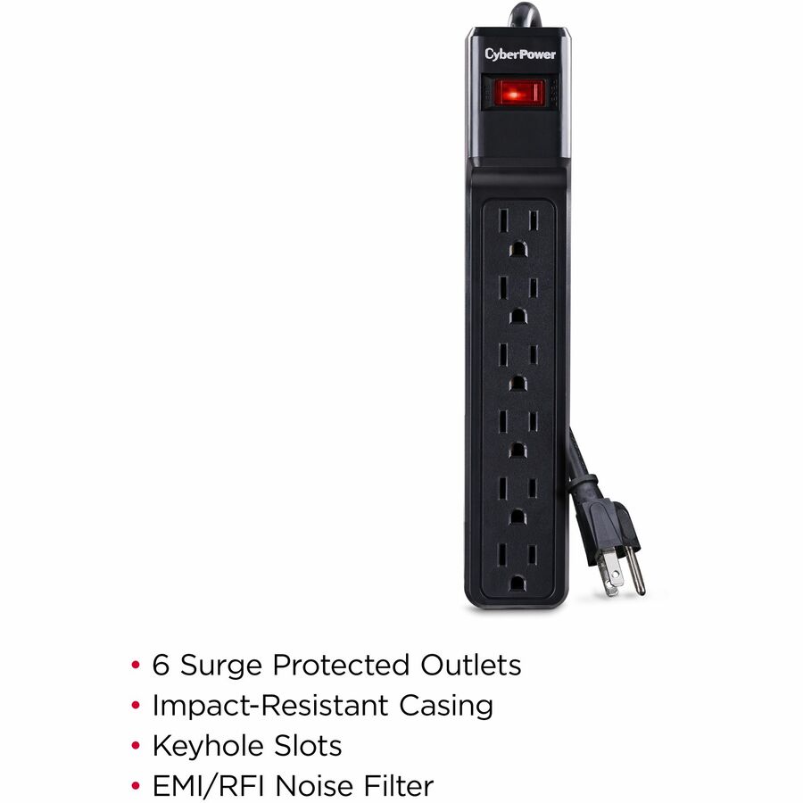Parasurtenseur CyberPower CSB604 Essential à 6 prises avec 900 joules et cordon de 4 pieds - Boîtes marron unies CSB604