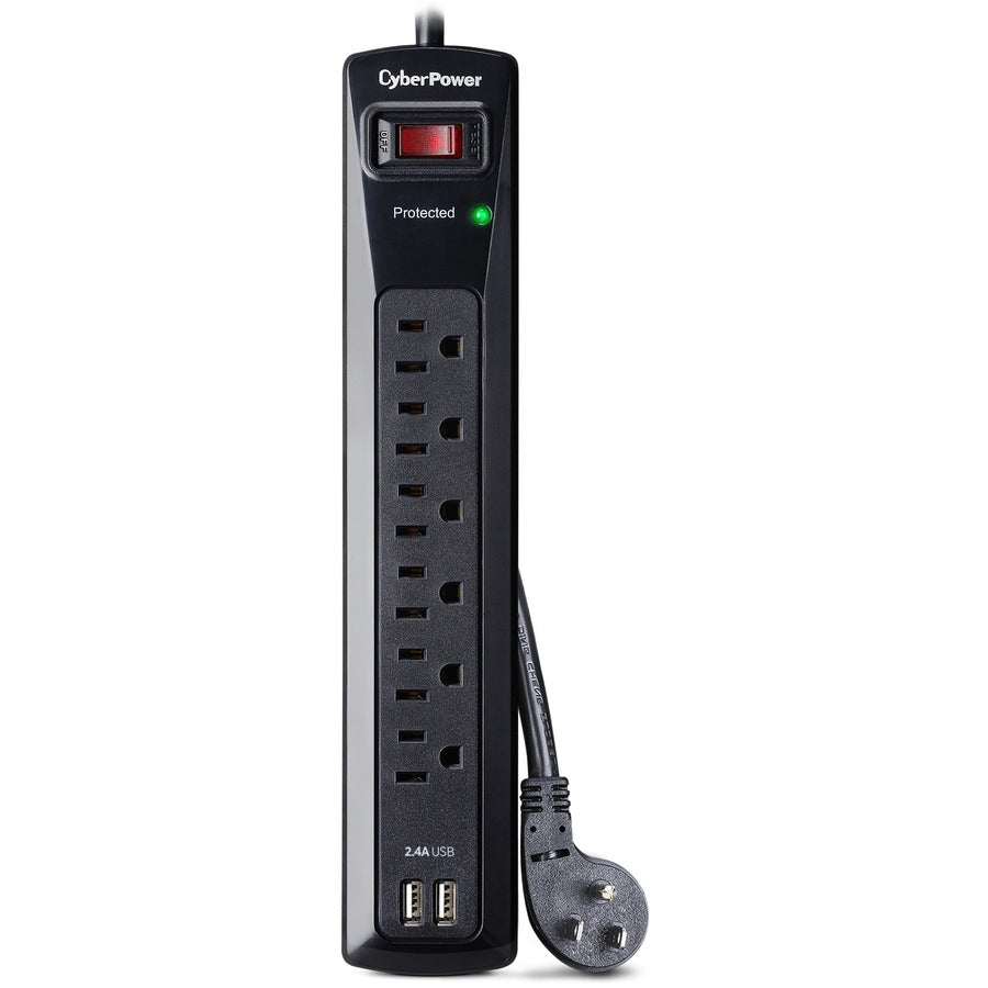 Parasurtenseur professionnel CyberPower CSP604U à 6 prises avec 1 200 J, 2 USB à 2,4 A et cordon de 4 pi - Boîtes marron unies CSP604U