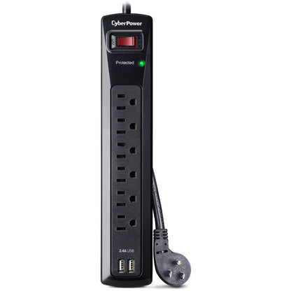 Parasurtenseur professionnel CyberPower CSP604U à 6 prises avec 1 200 J, 2 USB à 2,4 A et cordon de 4 pi - Boîtes marron unies CSP604U