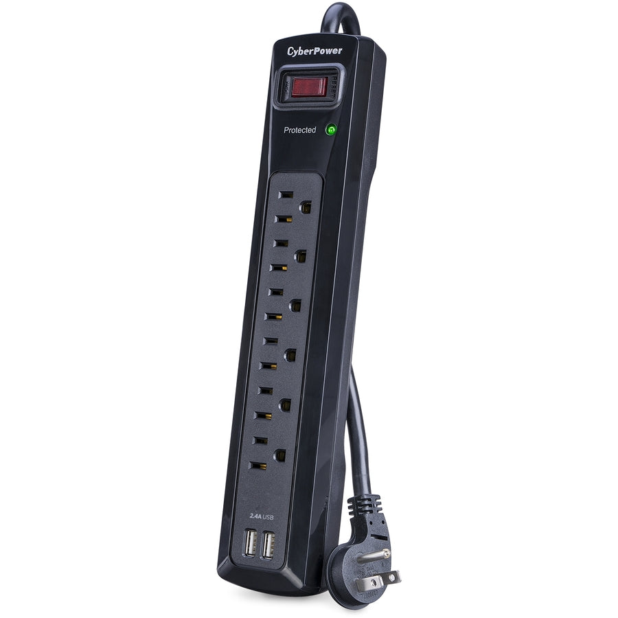 Parasurtenseur professionnel CyberPower CSP604U à 6 prises avec 1 200 J, 2 USB à 2,4 A et cordon de 4 pi - Boîtes marron unies CSP604U