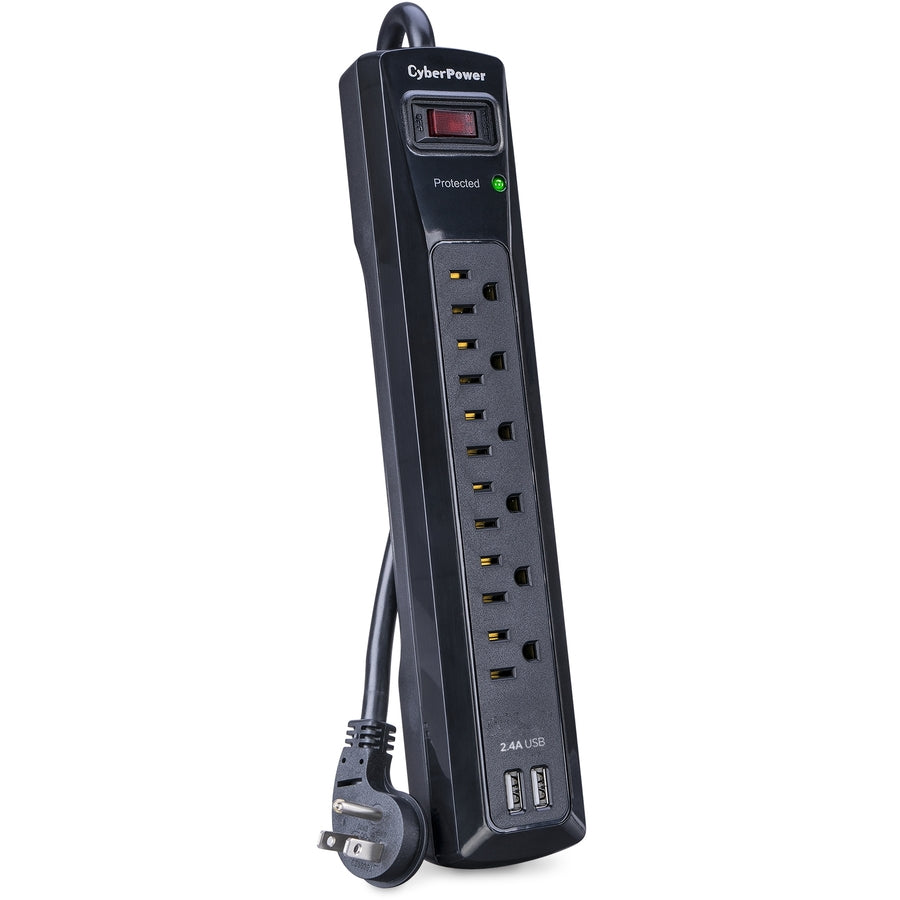 Parasurtenseur professionnel CyberPower CSP604U à 6 prises avec 1 200 J, 2 USB à 2,4 A et cordon de 4 pi - Boîtes marron unies CSP604U