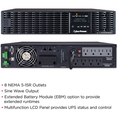 Systèmes d'onduleurs CyberPower OL1500RTXL2U Smart App Online - Capacité : 1500 VA / 1350 W OL1500RTXL2U