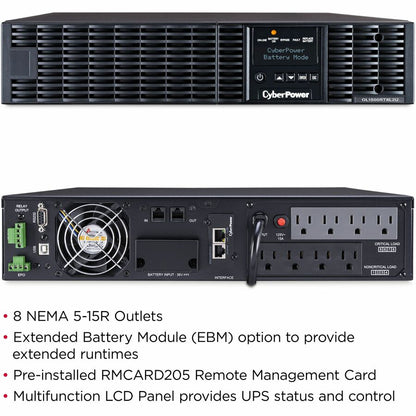 Systèmes d'onduleurs CyberPower OL1500RTXL2UN Smart App Online - Capacité : 1500 VA / 1350 W OL1500RTXL2UN