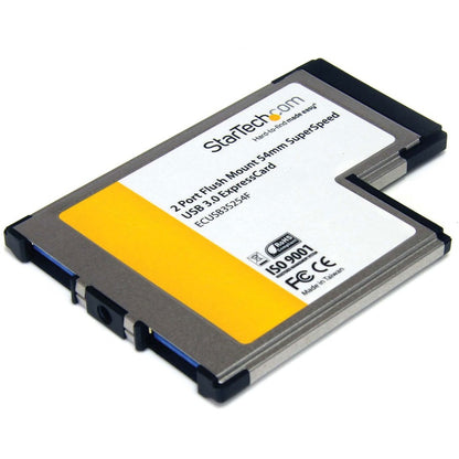 StarTech.com Adaptateur de carte ExpressCard USB 3.0 SuperSpeed ​​à 2 ports à montage encastré de 54 mm avec prise en charge UASP ECUSB3S254F