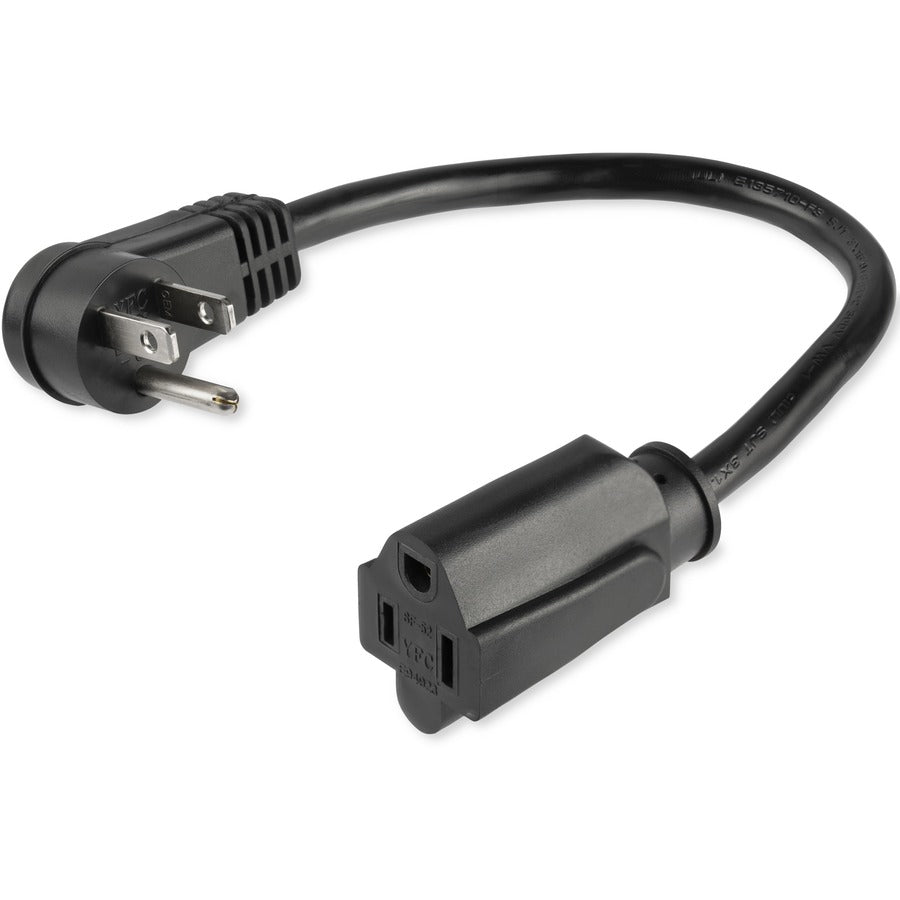 StarTech.com Câble d'extension d'alimentation de 0,3 m (1 pi), angle droit NEMA 5-15P vers NEMA 5-15R, 13 A 125 V, 16 AWG, noir, câble d'extension de prise PAC101R1