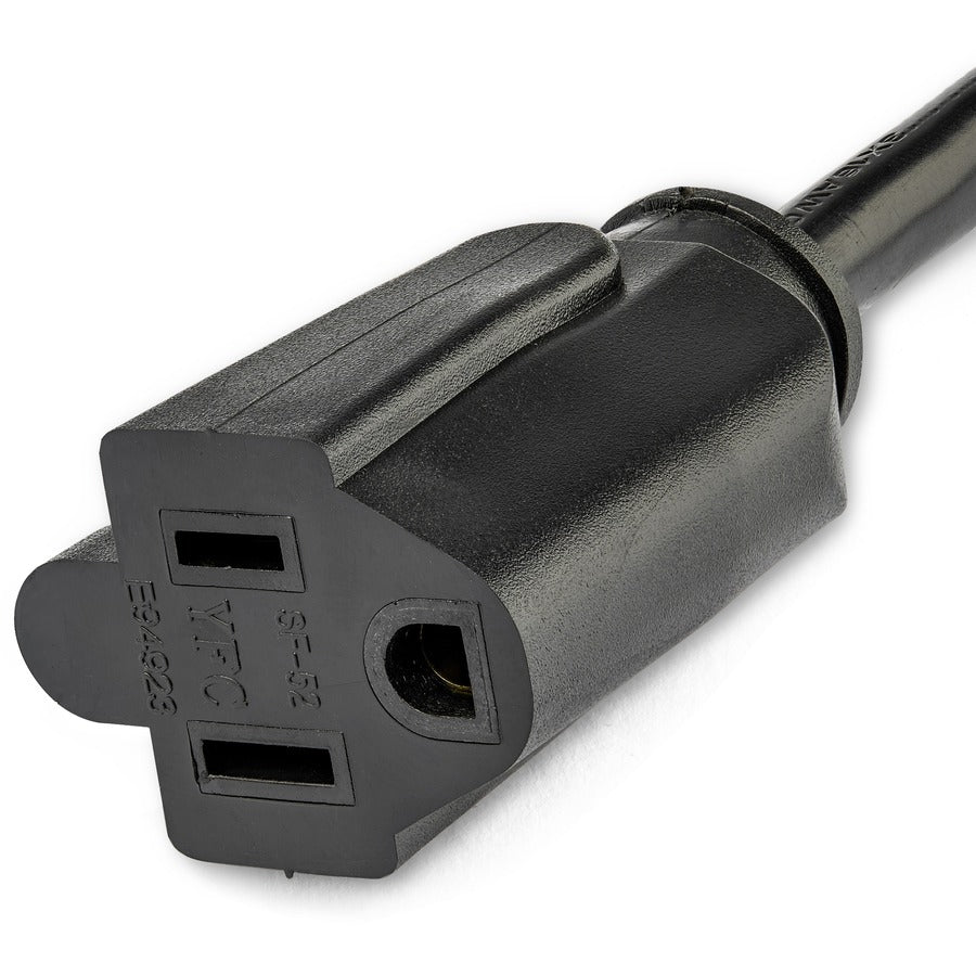 StarTech.com Câble d'extension d'alimentation de 0,3 m (1 pi), angle droit NEMA 5-15P vers NEMA 5-15R, 13 A 125 V, 16 AWG, noir, câble d'extension de prise PAC101R1