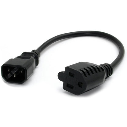 StarTech.com Câble d'extension d'alimentation de 0,3 m (1 pi), IEC C14 vers NEMA 5-15R, 10 A 125 V, 18 AWG, noir, câble d'extension de prise pour alimentations PAC100