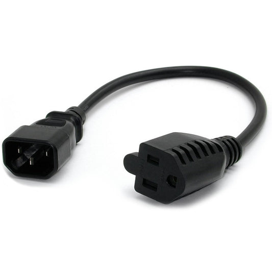 StarTech.com Câble d'extension d'alimentation de 0,3 m (1 pi), IEC C14 vers NEMA 5-15R, 10 A 125 V, 18 AWG, noir, câble d'extension de prise pour alimentations PAC100