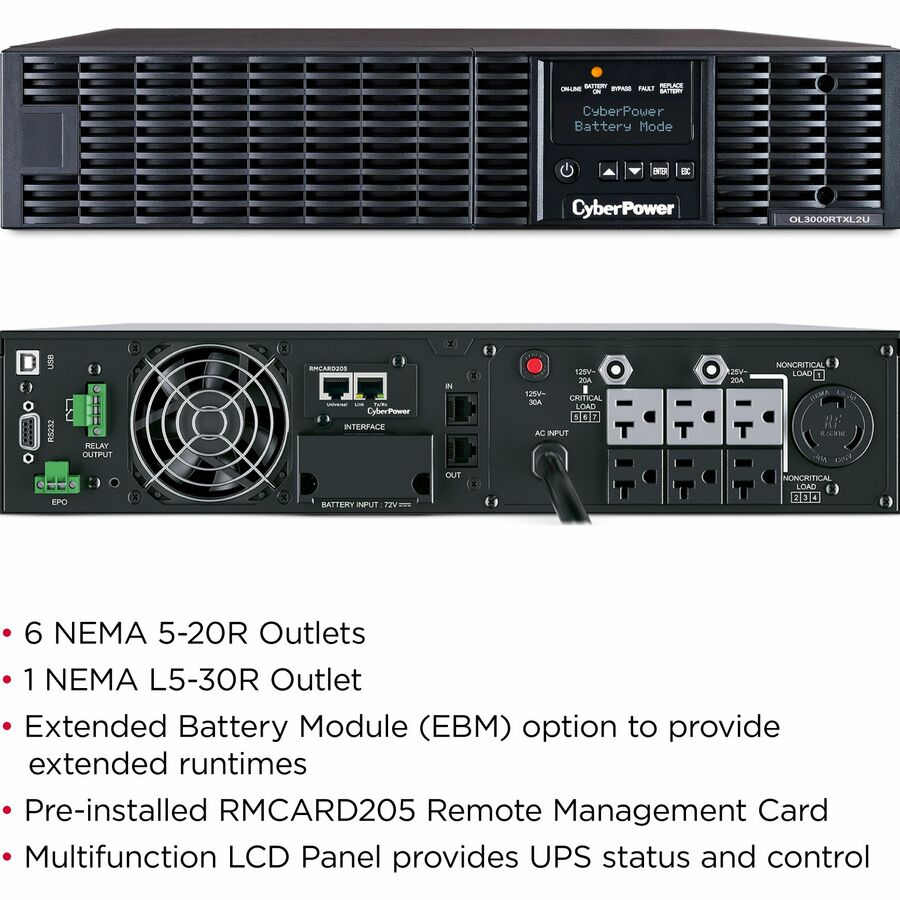 Systèmes d'onduleurs CyberPower OL3000RTXL2UN Smart App Online - Capacité : 3000 VA / 2700 W OL3000RTXL2UN