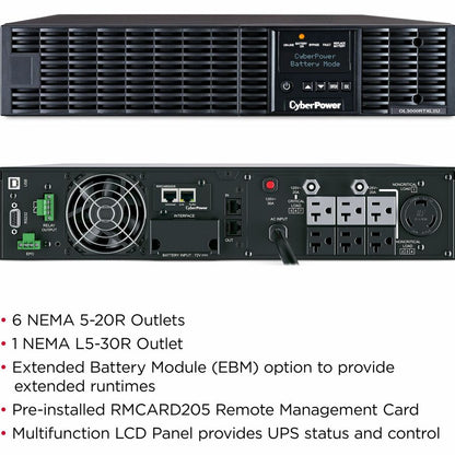 Systèmes d'onduleurs CyberPower OL3000RTXL2UN Smart App Online - Capacité : 3000 VA / 2700 W OL3000RTXL2UN