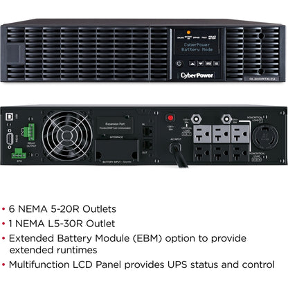 Systèmes d'onduleurs CyberPower OL3000RTXL2U Smart App Online - Capacité : 3000 VA / 2700 W OL3000RTXL2U