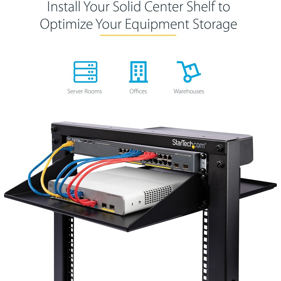 StarTech.com Étagère pour rack réseau 2U 19" à 2 montants, profondeur de 50 cm, plateau cantilever à montage central, montage en rack pour équipement AV/données, capacité de 34 kg CABSHF2POST2