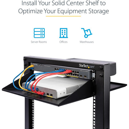 StarTech.com Étagère pour rack réseau 2U 19" à 2 montants, profondeur de 50 cm, plateau cantilever à montage central, montage en rack pour équipement AV/données, capacité de 34 kg CABSHF2POST2