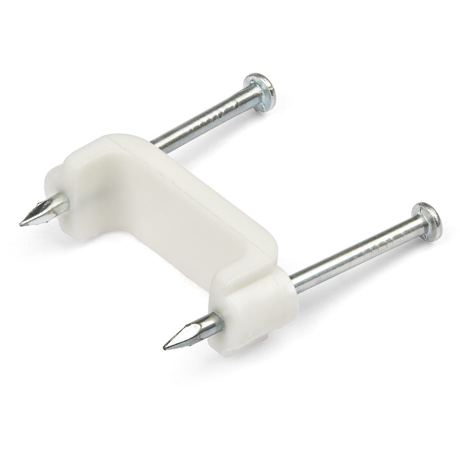 StarTech.com Lot de 100 clips de câble avec clous - Deux clous en acier - Pinces à clouer réutilisables - Clips/attaches/punaises de montage de cordon Blanc - TAA CBMDNMCC2