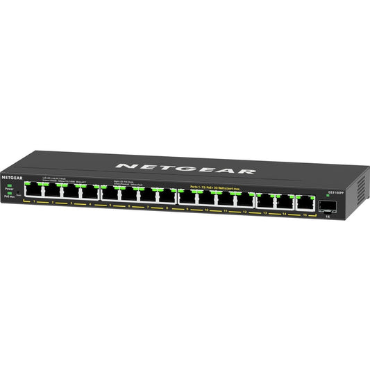 Netgear 16-Port High-Power PoE+ Gigabit Ethernet Plus Switch (231W) with 1 SFP Port GS316EPP-100NAS