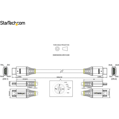 Câble HDMI 2.1 StarTech.com de 3 m, câble HDMI ultra haute vitesse certifié 48 Gbit/s, 8K 60 Hz/4K 120 Hz HDR10+, câble HDMI 8K, moniteur/écran HDMM21V3M