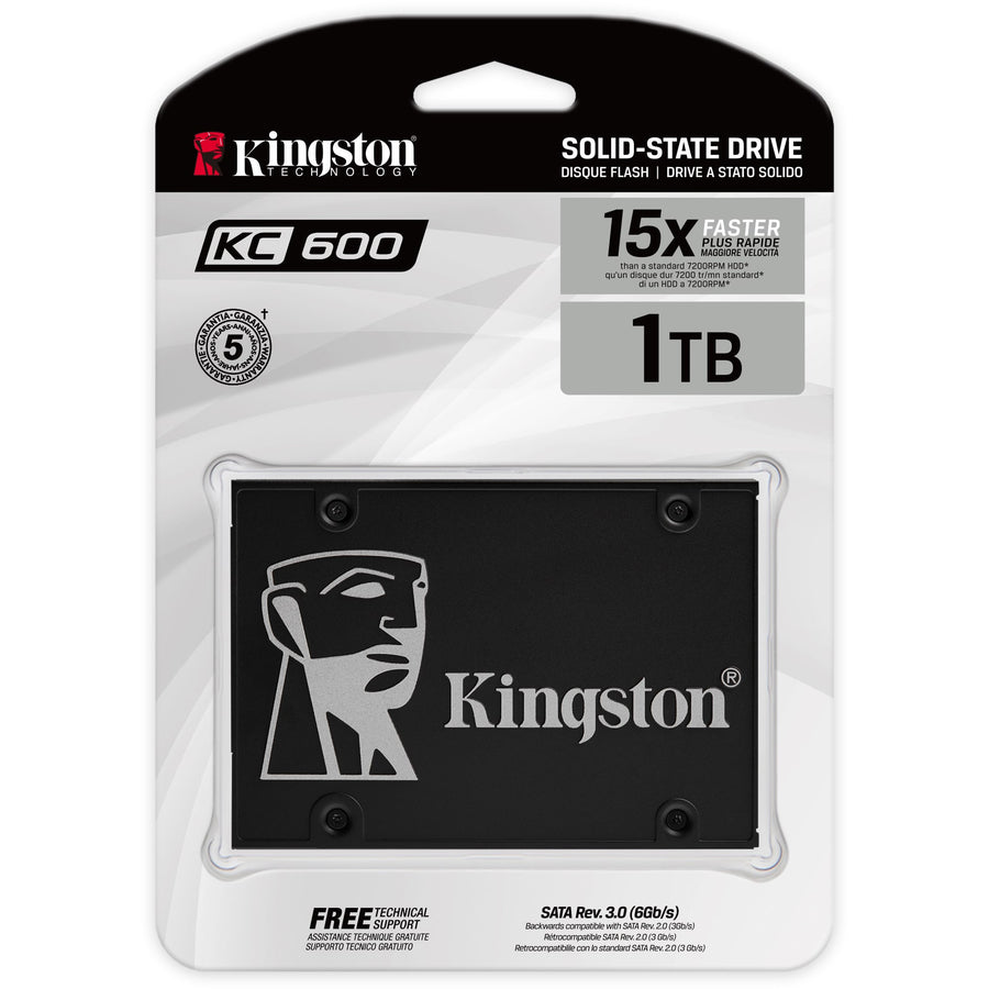 Disque SSD Kingston KC600 1 To - 2,5" interne - SATA (SATA/600) - Support 3,5" SKC600B-1024G