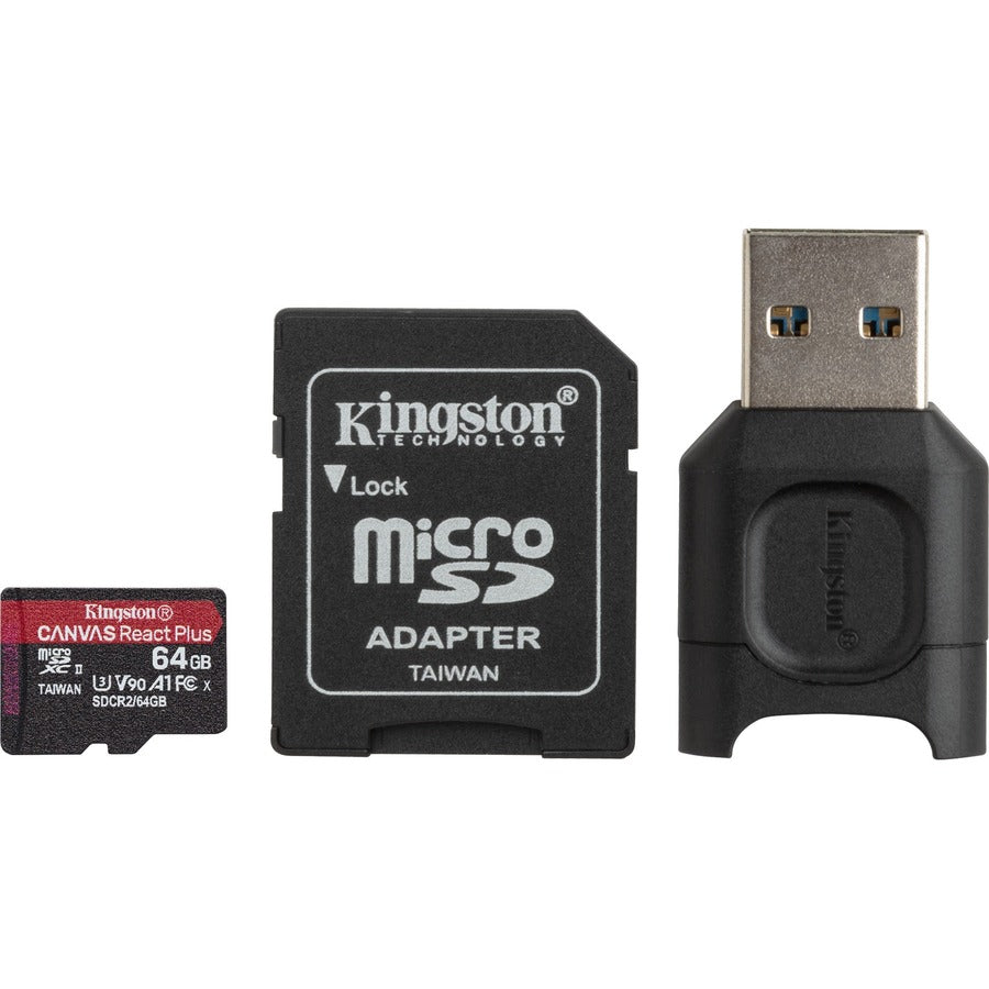 Carte microSDXC Kingston Canvas React Plus 64 Go Classe 10/UHS-II (U3) MLPMR2/64 Go