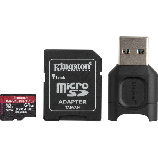 Carte microSDXC Kingston Canvas React Plus 64 Go Classe 10/UHS-II (U3) MLPMR2/64 Go