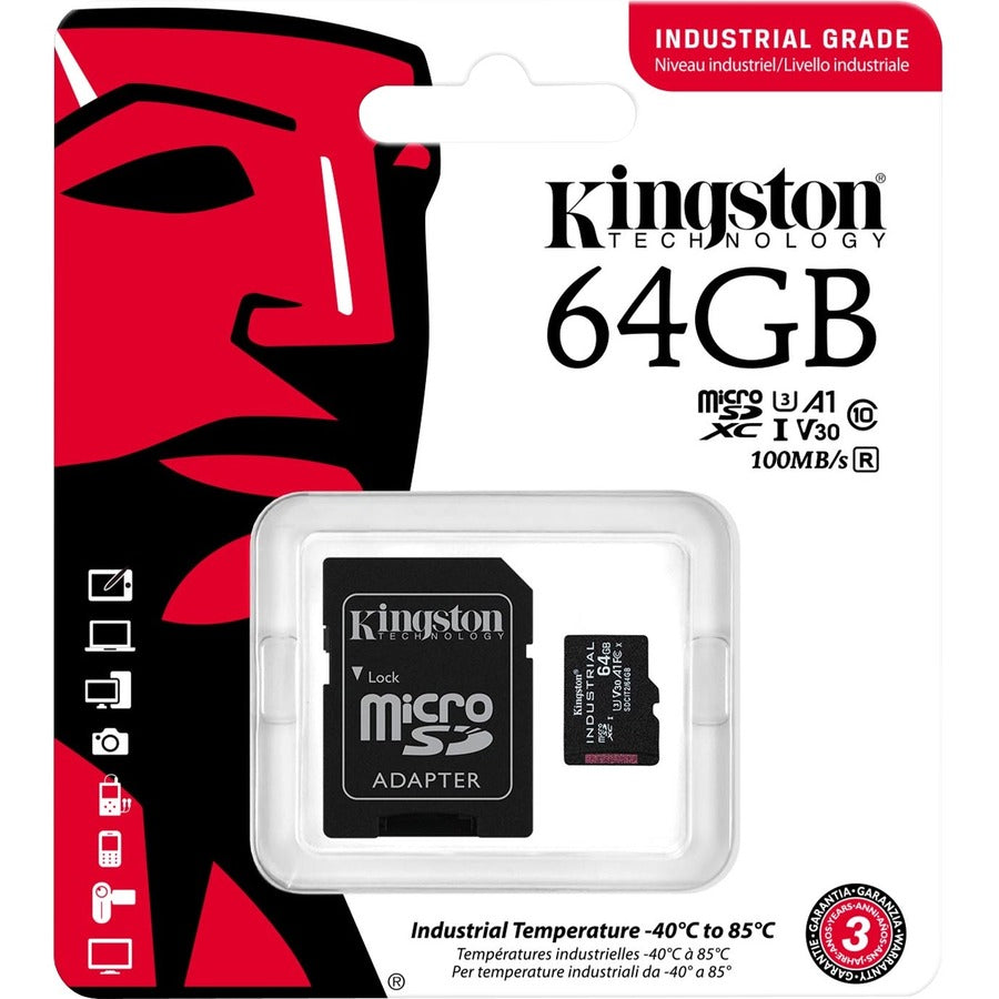 Carte microSDXC Kingston Industrial 64 Go Classe 10/UHS-I (U3) V30 SDCIT2/64 Go