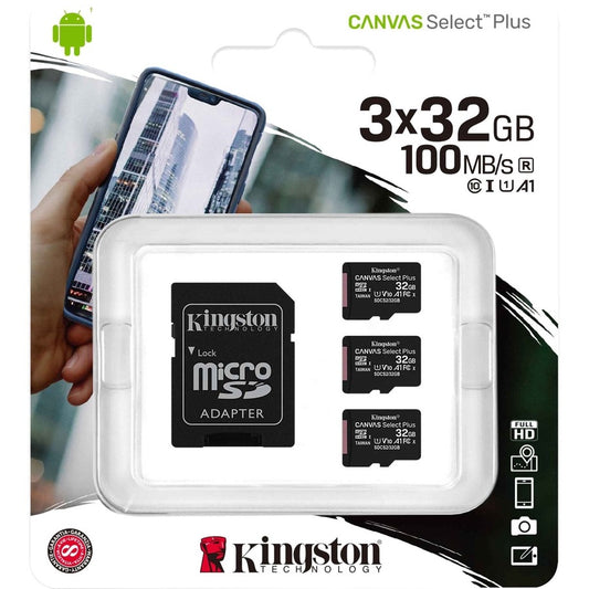 Kingston Canvas Select Plus 32 Go microSDHC Classe 10/UHS-I (U1) - Lot de 3 SDCS2/32GB-3P1A