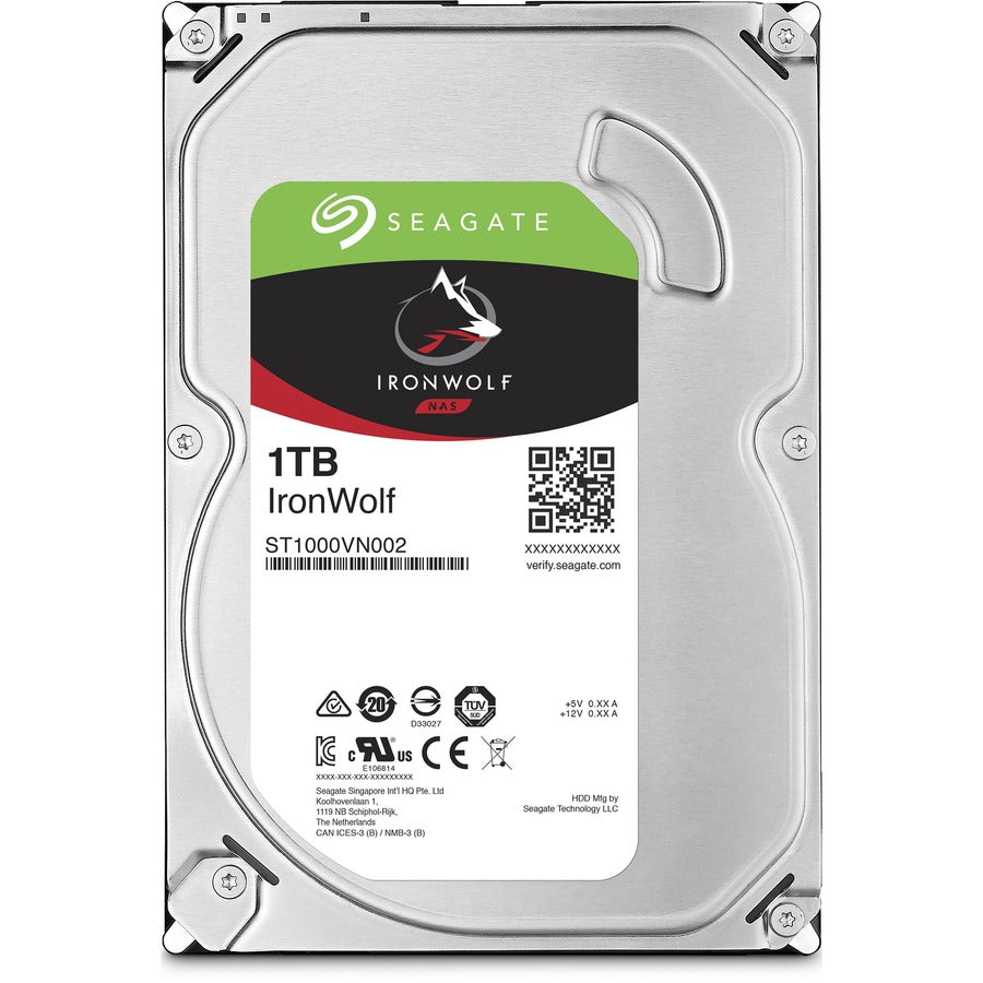 Disque dur Seagate IronWolf ST1000VN002 1 To - 3,5" interne - SATA (SATA/600) - Méthode d'enregistrement magnétique conventionnel (CMR) ST1000VN002