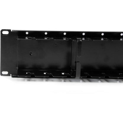 StarTech.com Panneau de gestion de câbles horizontal double face 2U avec passe-doigts et crochets à anneau en D CMPNL2U