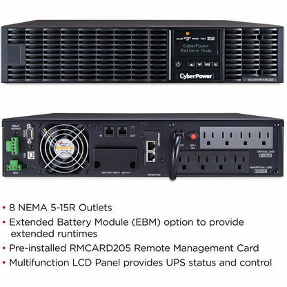 Systèmes d'onduleurs CyberPower OL1000RTXL2UN Smart App en ligne - Capacité : 1 000 VA / 900 W OL1000RTXL2UN