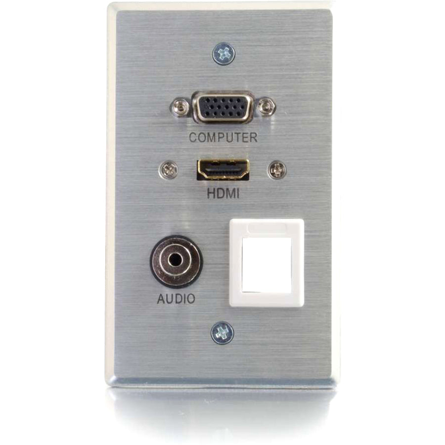 Plaque murale traversante C2G HDMI, VGA, 3,5 mm et Keystone - Aluminium 39705