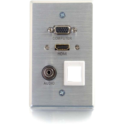 Plaque murale traversante C2G HDMI, VGA, 3,5 mm et Keystone - Aluminium 39705