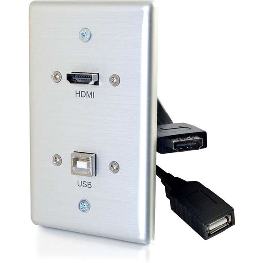 Plaque murale USB et HDMI simple gang C2G en aluminium 39874