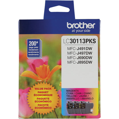 Brother LC30113PKS Original Standard Yield Inkjet Ink Cartridge - Tri-pack - Cyan, Magenta, Yellow - 2 / Pack LC30113PKS