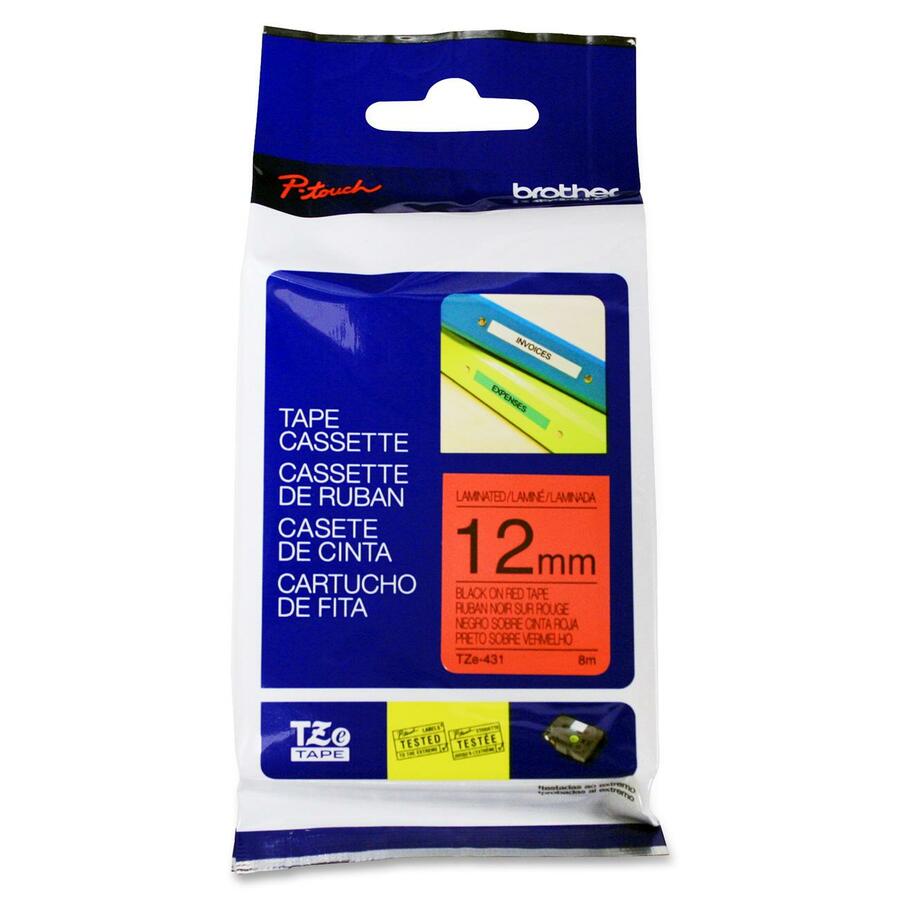 Ruban d'étiquettes noir sur rouge Brother TZE431 TZE431
