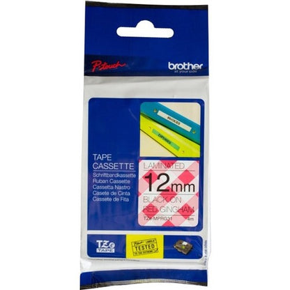 Brother PTouch Black on Red Gingham Tape 12mm x TZEMPRG31