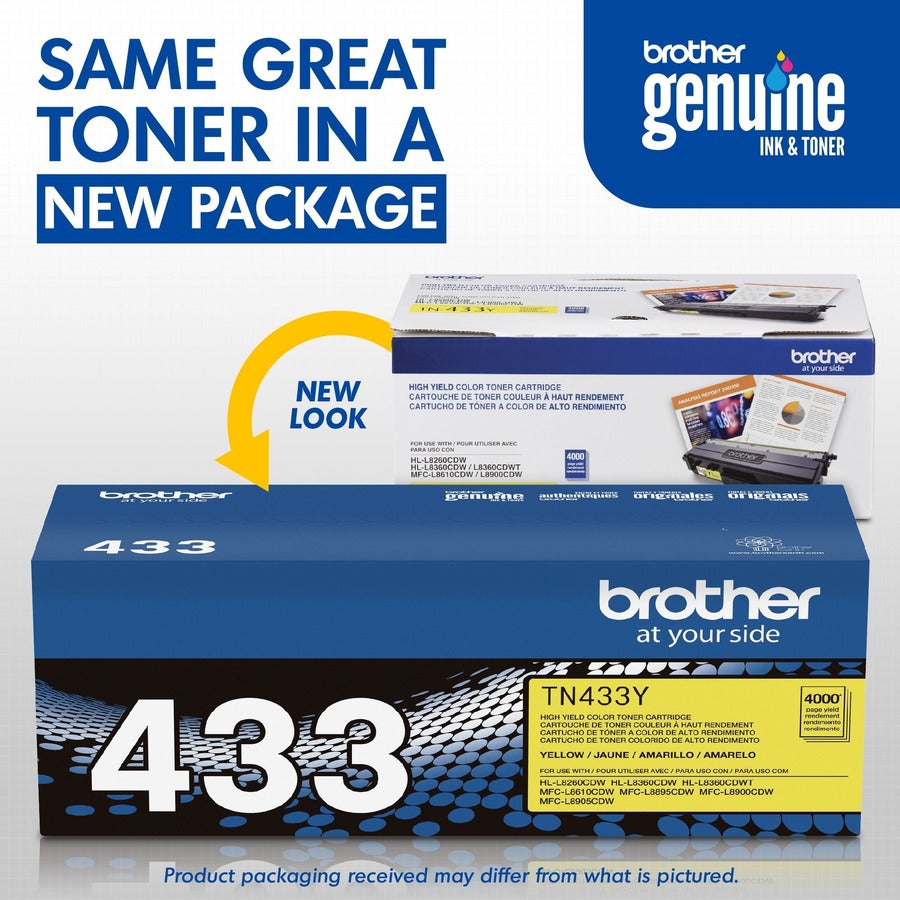 Cartouche de toner laser haute capacité d'origine Brother TN433Y - Jaune - 1 unité TN433Y