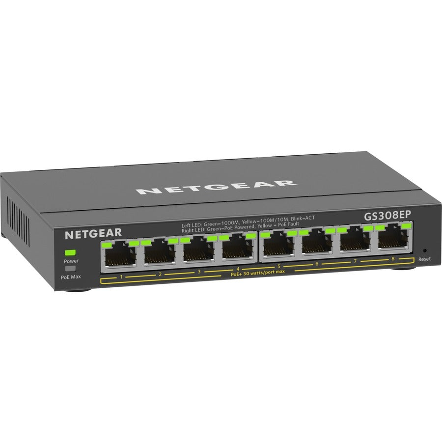 Commutateur Ethernet Gigabit PoE+ Smart Manageable Plus Netgear 8 ports GS308EP-100NAS