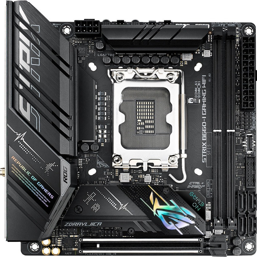 Carte mère de bureau gaming Asus ROG Strix B660-I GAMING WIFI - Chipset Intel B660 - Socket LGA-1700 - Mémoire Intel Optane compatible - Mini ITX ROGSTRIXB660-IGAMINGWIFI