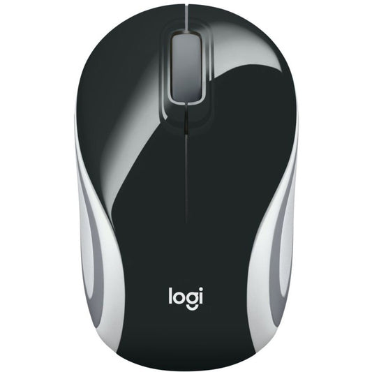 Souris sans fil Logitech Mini M187 ultra portable, 2,4 GHz avec récepteur USB, suivi optique 1 000 DPI, 3 boutons, PC/Mac/ordinateur portable - Noir (avec bande blanche) 910-005459