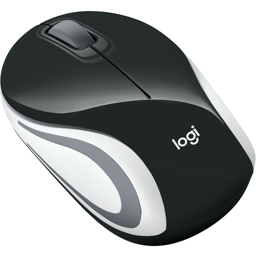 Souris sans fil Logitech Mini M187 ultra portable, 2,4 GHz avec récepteur USB, suivi optique 1 000 DPI, 3 boutons, PC/Mac/ordinateur portable - Noir (avec bande blanche) 910-005459